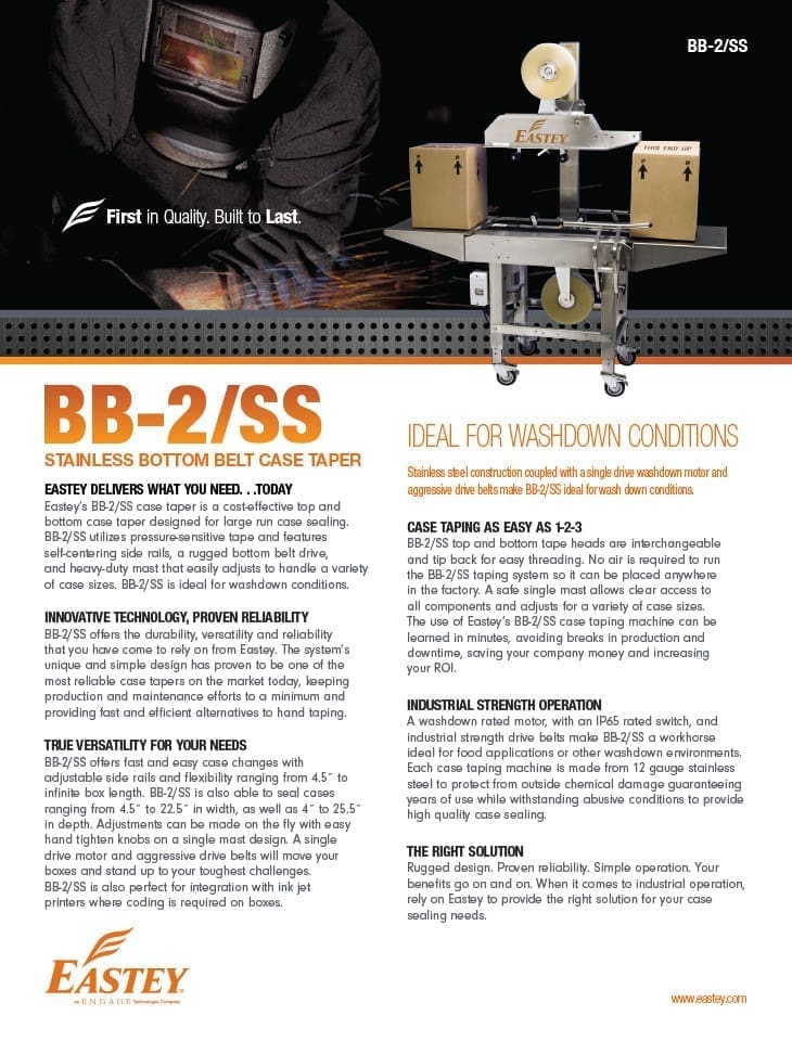 Brochure for the BB-2/SS bottom belt case taper