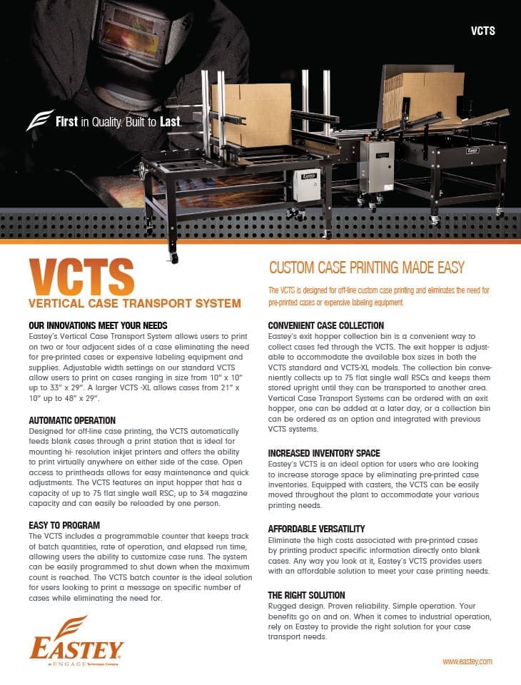 Brochure of the VCTS vertical case transport system