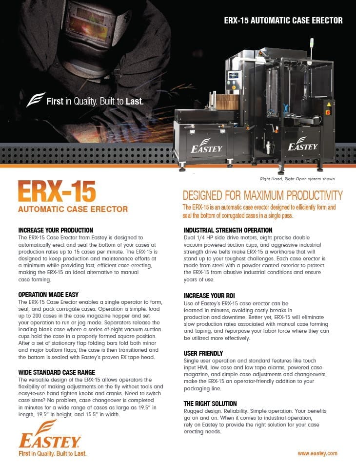 Brochure of the ERX-15 case erector