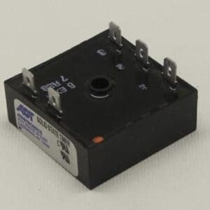 Black solid state relay with connector pins.