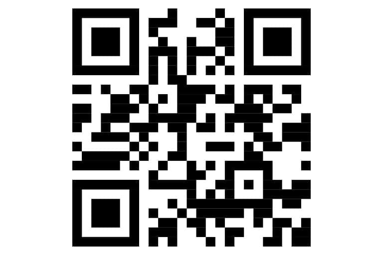 QR code with black and white squares.