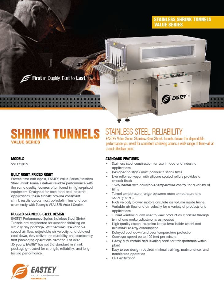 Brochure of the VST1710 shrink tunnel