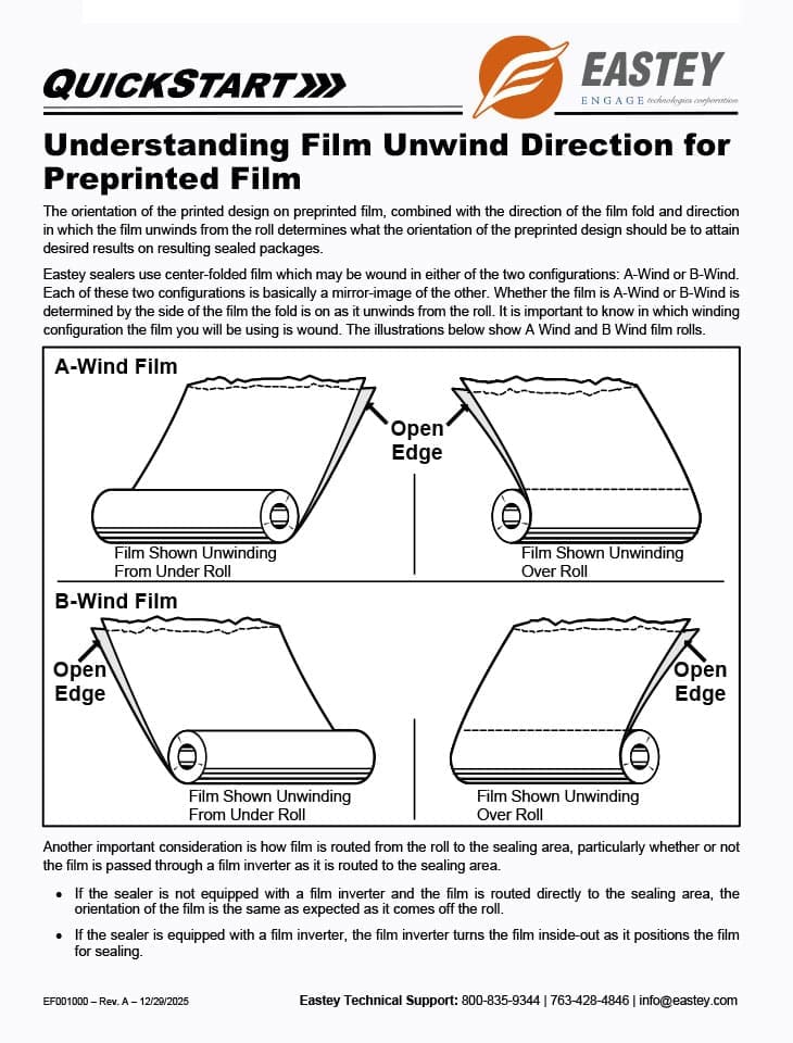 Understanding film unwind direction for preprinted film on an l sealer